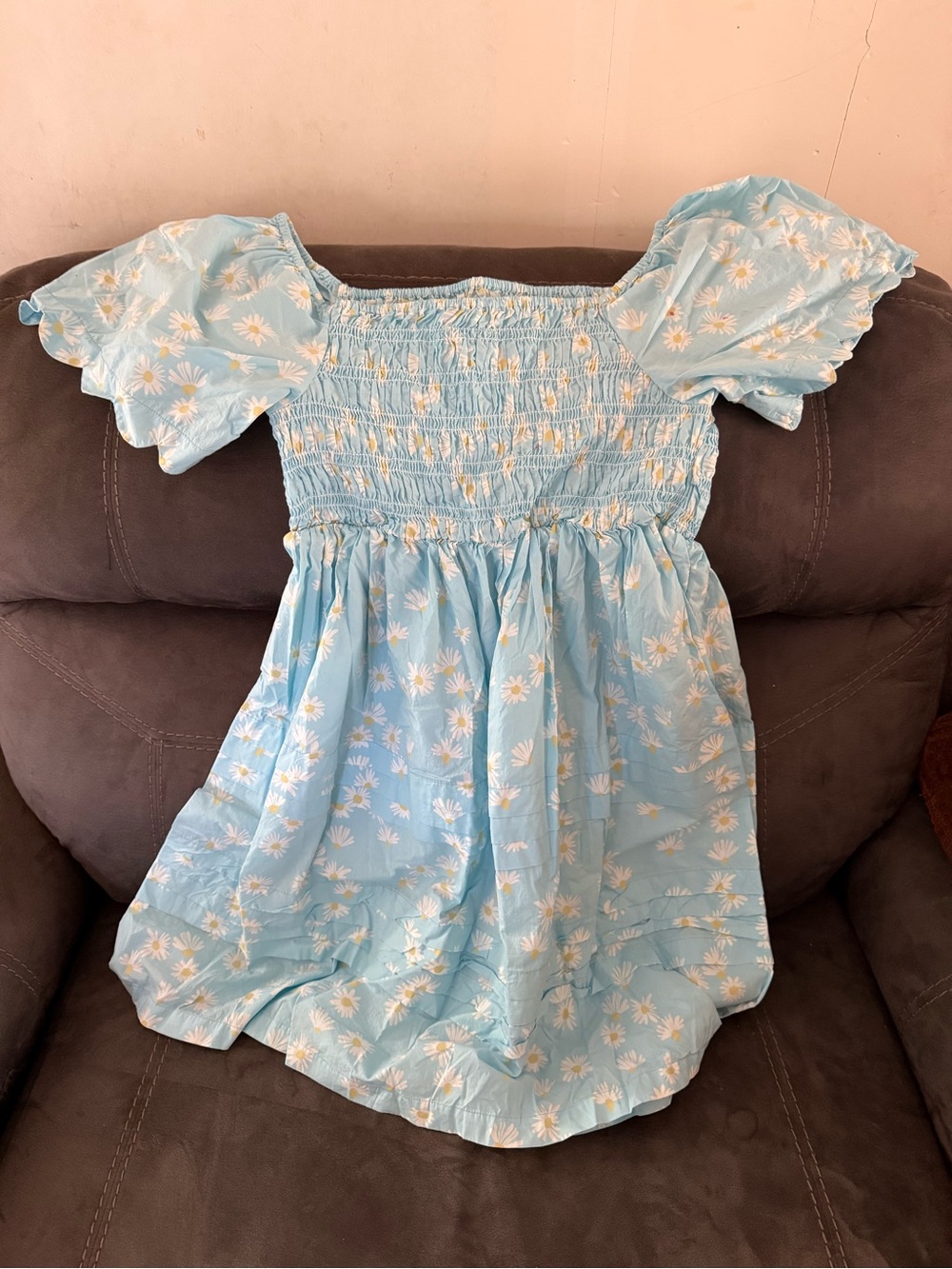 Simply Southern Light Blue Daisy Smocked Puff Sleeve Dress